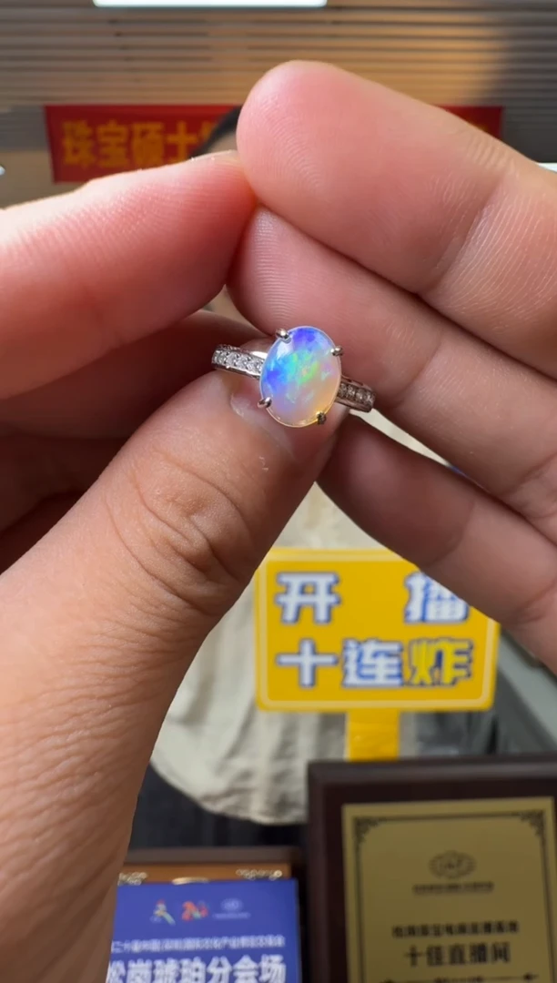 欧泊银S925镶嵌戒指约8*9.5mm欧泊S925银戒指