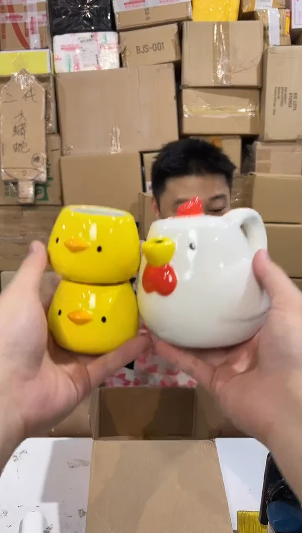 瓷片原盒小鸡茶壶套组