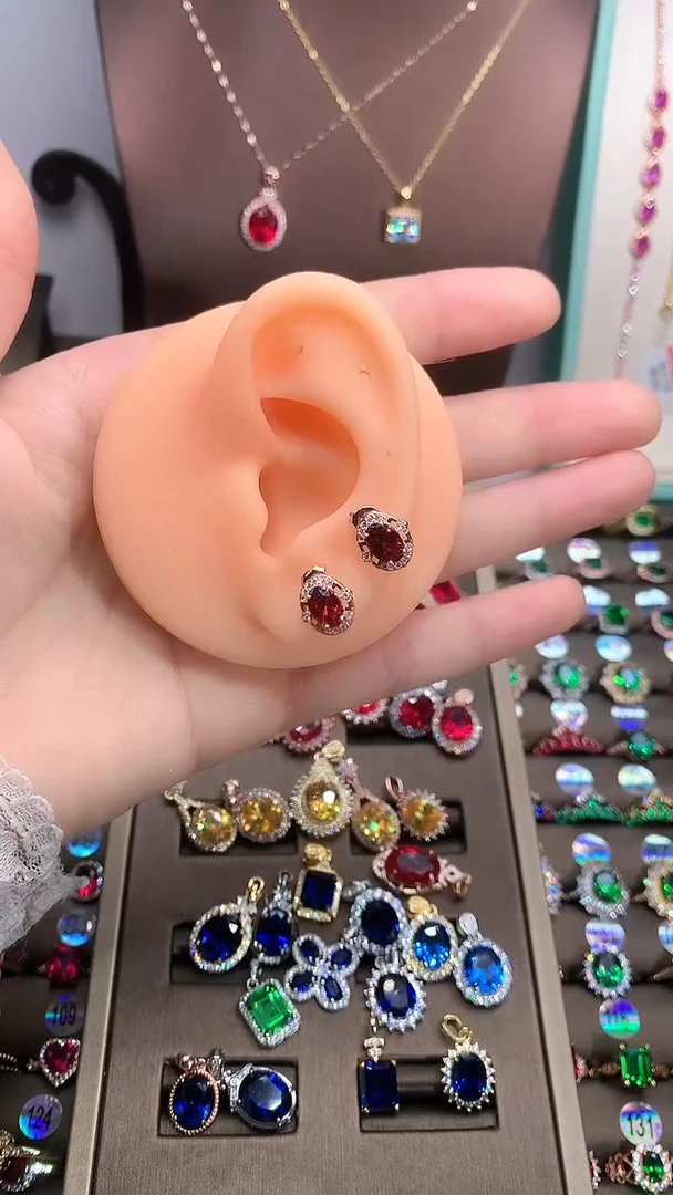 【闪购商品】石榴石（芬达石）耳饰银S925镶嵌玫瑰金