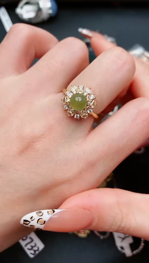 翡翠戒指银S925镶嵌...