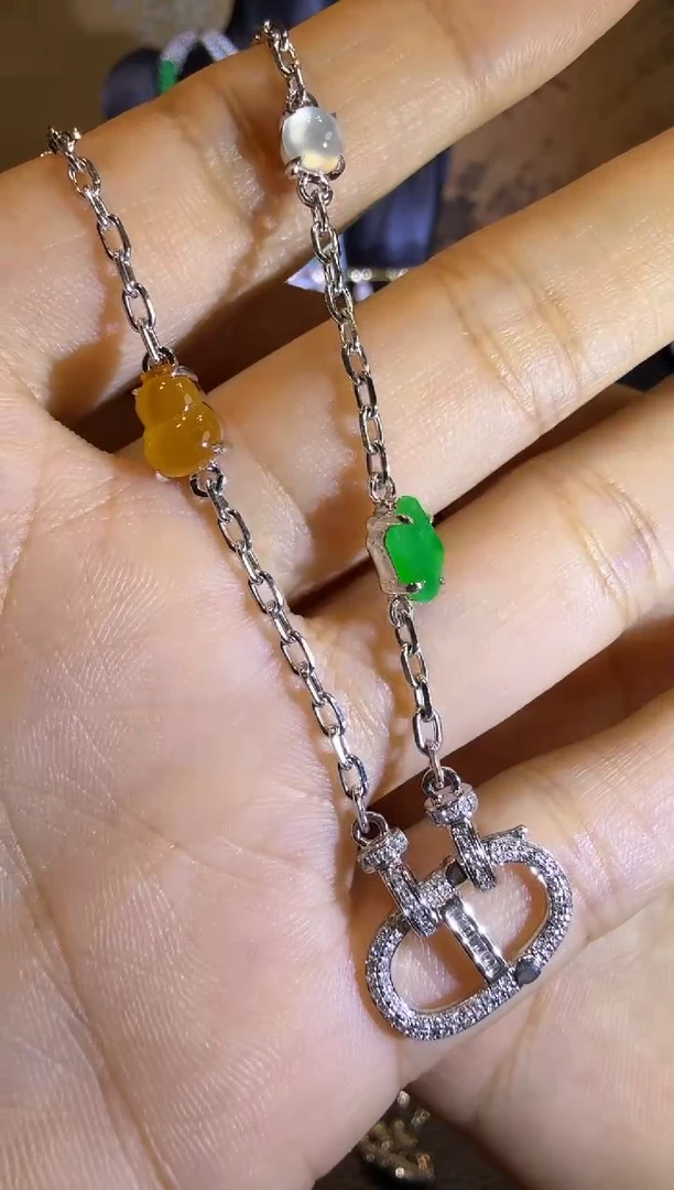 【闪购商品】翡翠颈饰18K金镶嵌精工重金版万能链小猪鼻