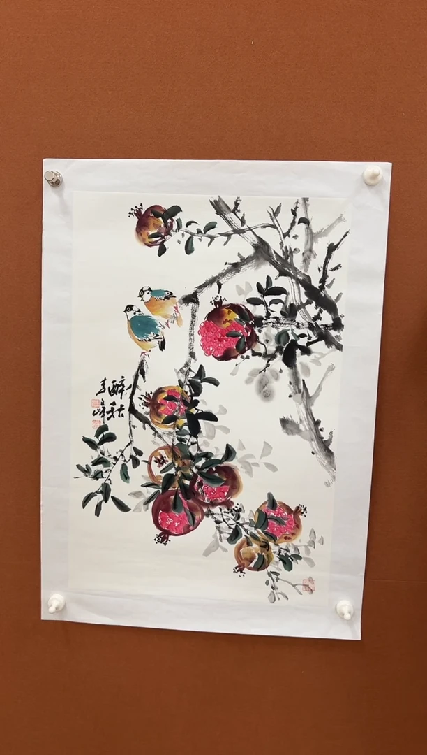国画李文峰精品四尺三开花鸟