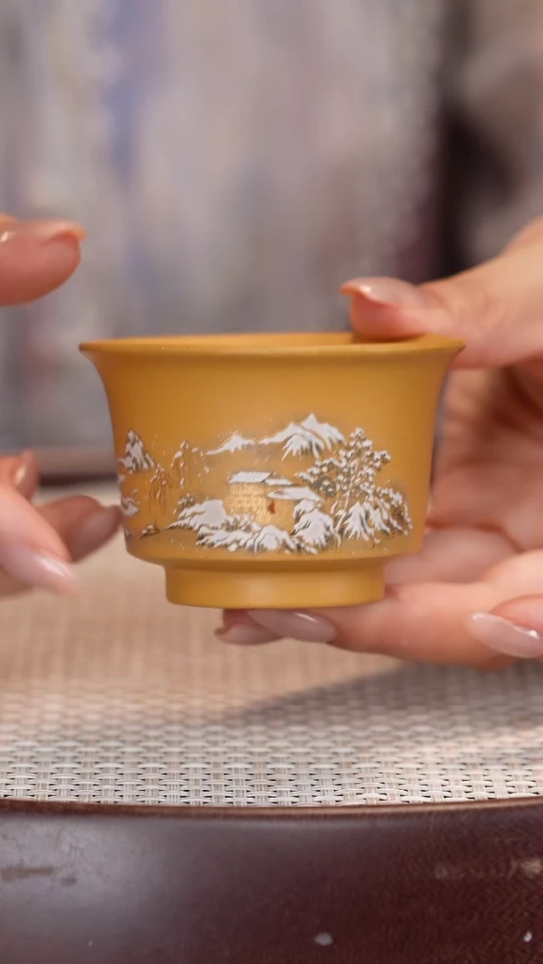 紫砂茶杯黄金段雪景杯