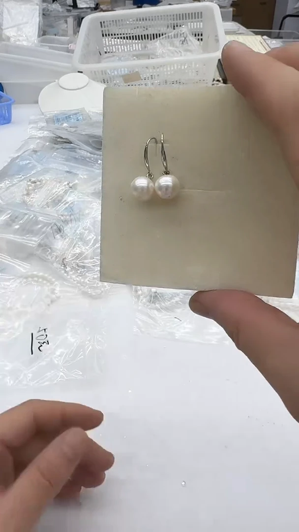 银S925镶嵌耳饰淡水珍珠10-11mm 耳钩-孤品