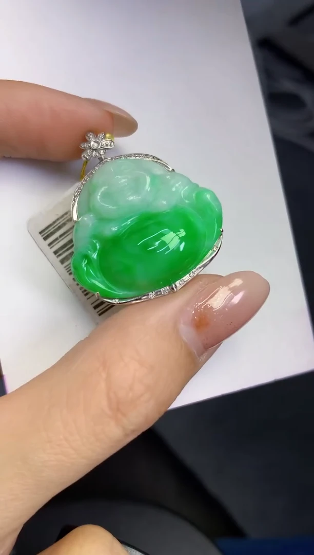 颈饰18K金镶嵌翡翠天然A货缅甸翡翠百元以上9元证书费自理