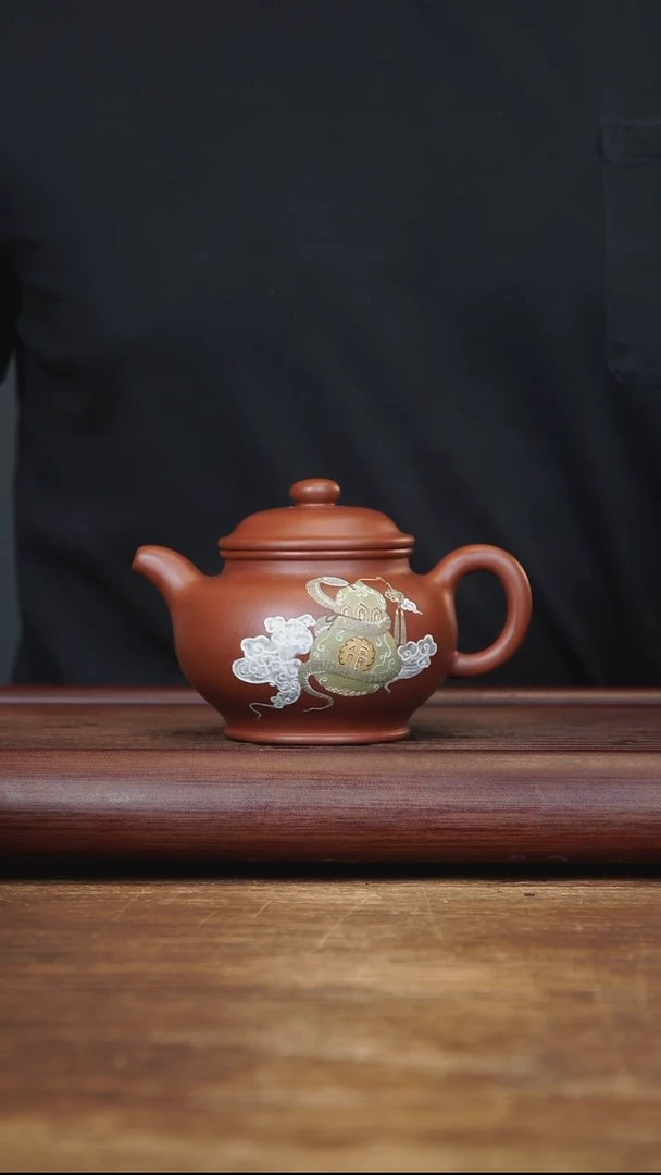 茶壶紫砂240ml 泥绘全手掇只 家藏清水泥