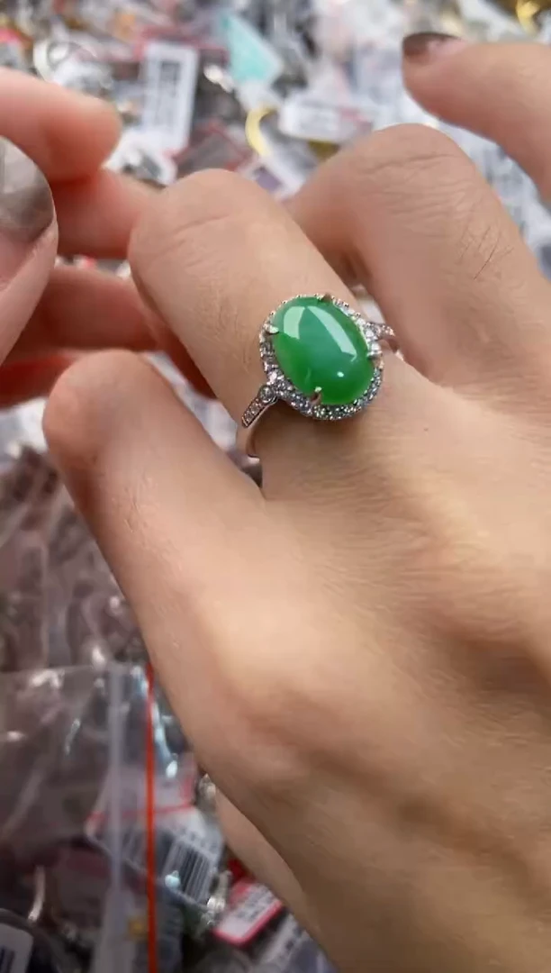 翡翠戒指银S925镶嵌1111----51