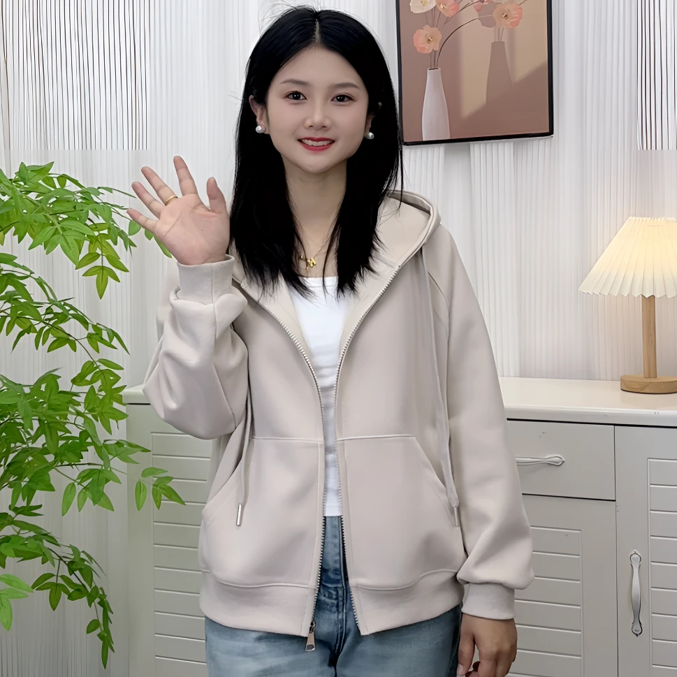 【断码清货】棉宽松插肩袖连帽卫衣刺绣拉链开衫短款休闲外套女春秋