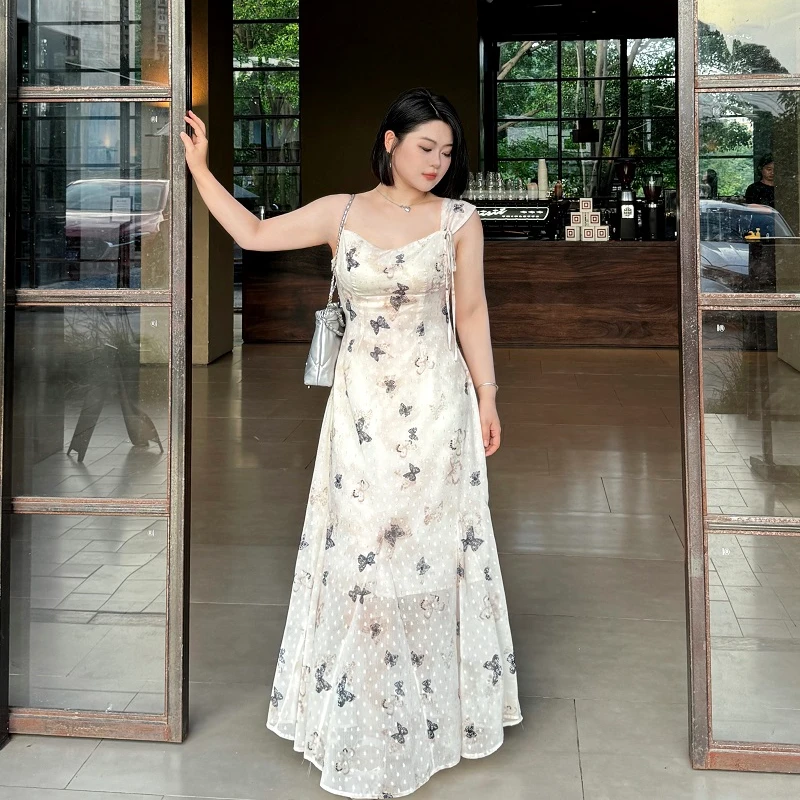 清【美神降临】微胖高级感小众设计款蝴蝶大裙摆连衣裙-S1072