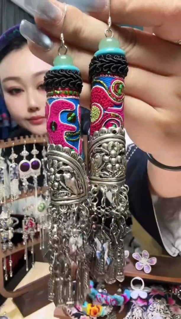 刺绣冰*啡纯手工民族风刺绣耳环