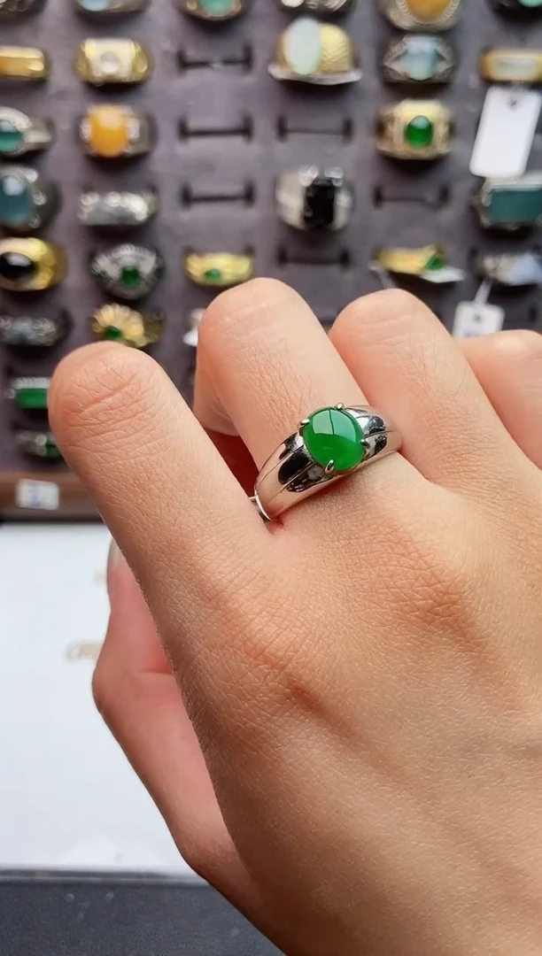 银S925镶嵌戒指翡翠天然翡翠男戒