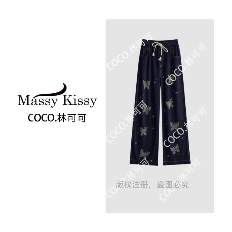 【COCO林可可】牛仔烫钻蝴蝶抽绳设计休闲裤msl554