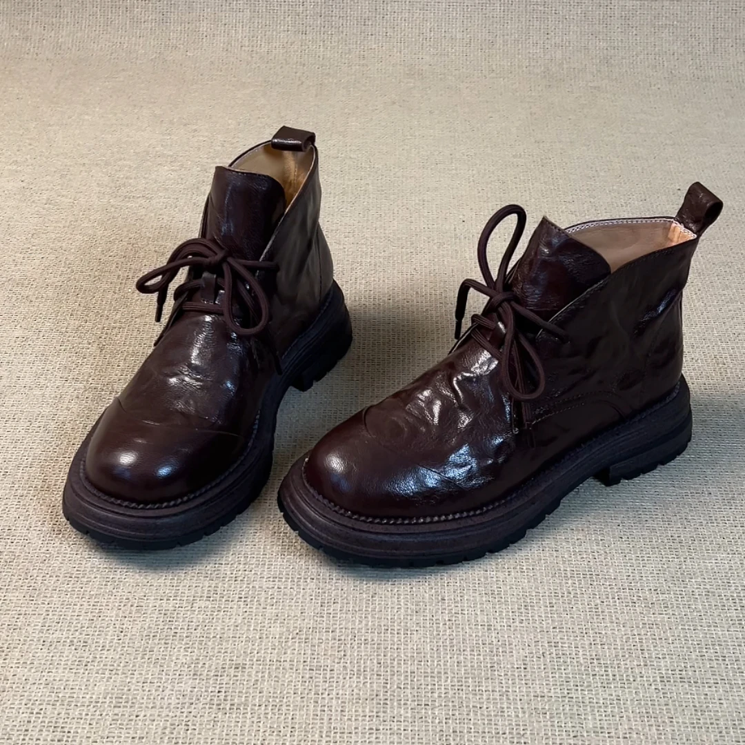 nnmiss·34-39/4cm复古圆头系带马丁靴新款秋冬厚底百搭通勤小短靴