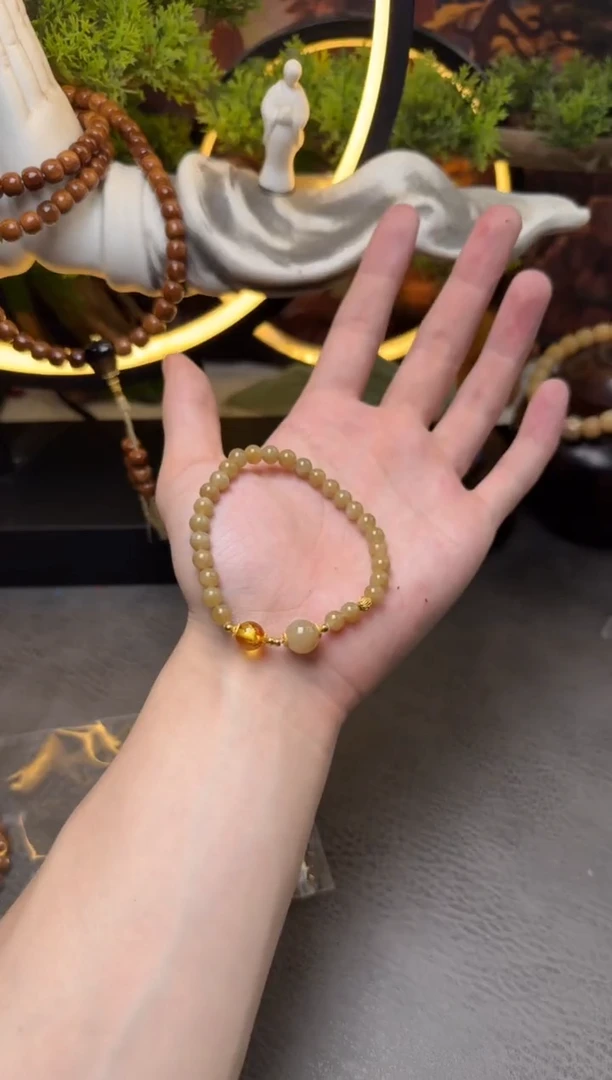 未镶嵌手链和田玉（糖玉）B334和田圆珠配饰单圈