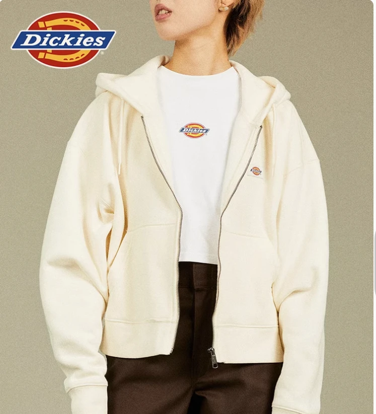 Dickies秋冬女式加绒短款美式卫衣开衫连帽 运动休闲DK012346