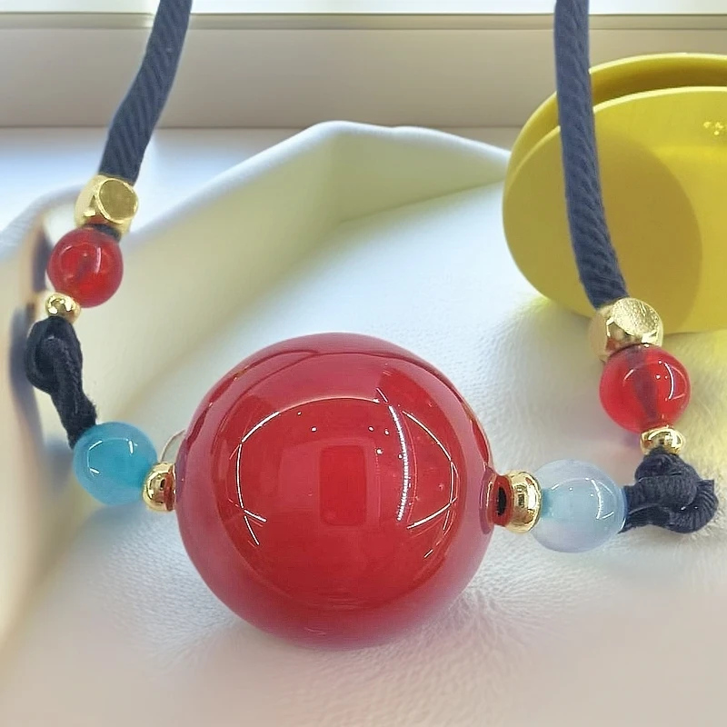 （库存处理）高定珠宝鸽血红玛瑙转运珠吊坠Y2277带绳子