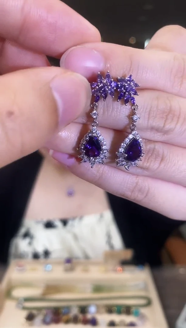 水晶耳饰银S925镶嵌13天然宝石