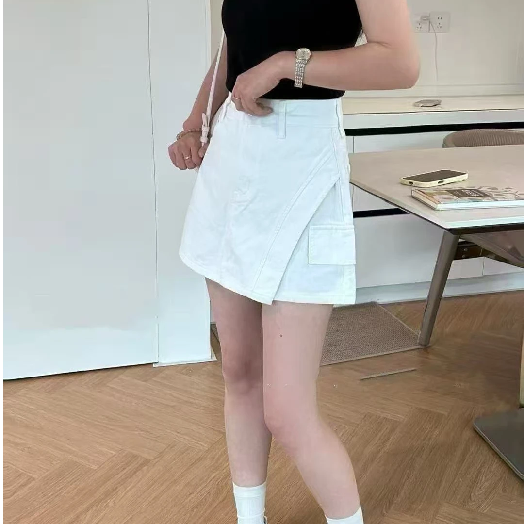 217番外夏季韩版高腰显瘦设计感工装牛仔半身裙A字短裤裙女