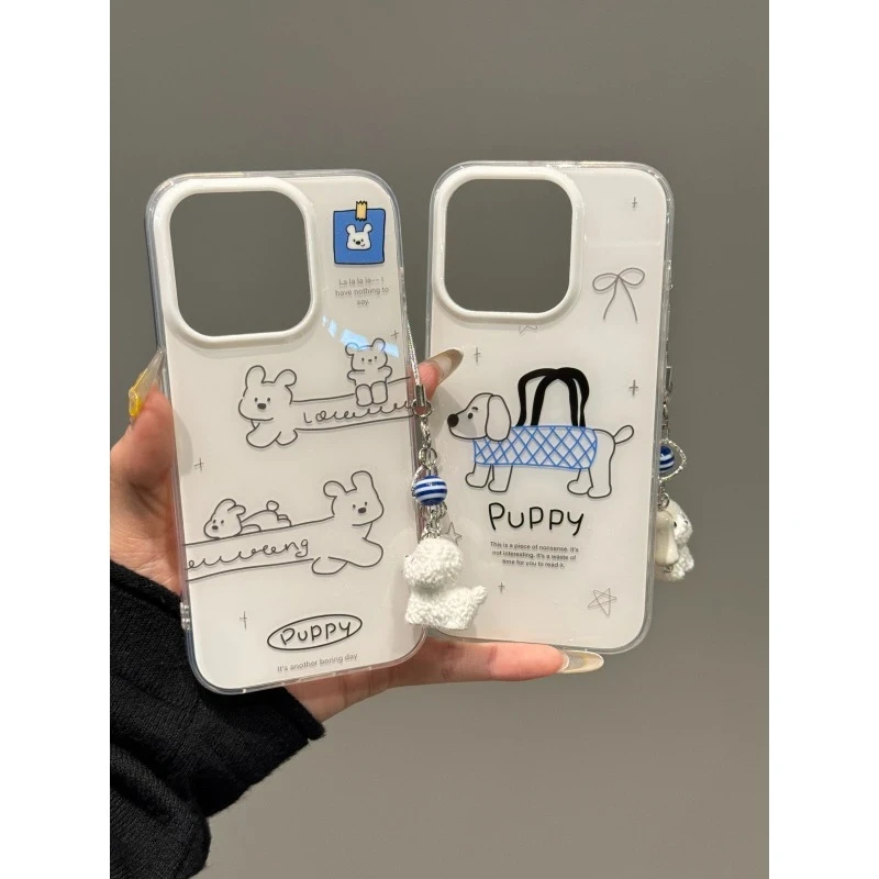 可爱蓝格小狗包包insIMD大孔适用苹果手机壳iphone15华为14promax