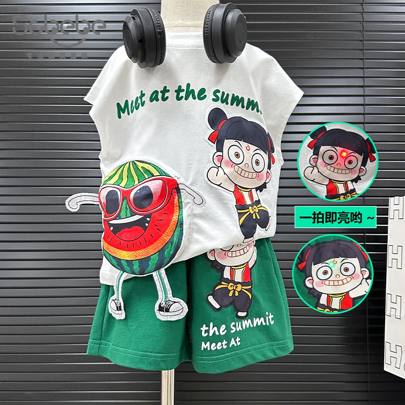 【仟与】儿童套装欧若风夏季新款百搭西瓜哪吒套装AT922