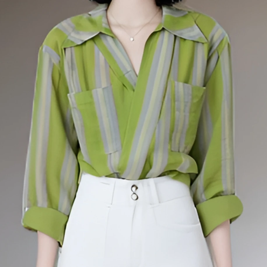 温柔知性衣服春季新款衬衫女条纹宽松休闲百搭复古长袖上衣