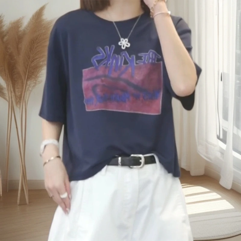 【行为艺术】2025夏季新款时尚休闲气质T恤上衣宽松圆领显瘦