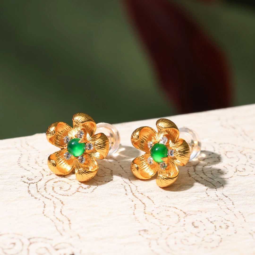 【意婵】《沁朵》天然冰种翡翠耳饰S925银-YC26530