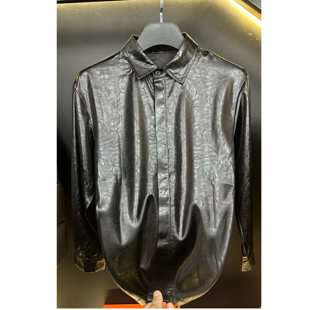 HK-夏季2025缎面扎染男士衬衣高级感纹理宽松休闲防晒衬衣