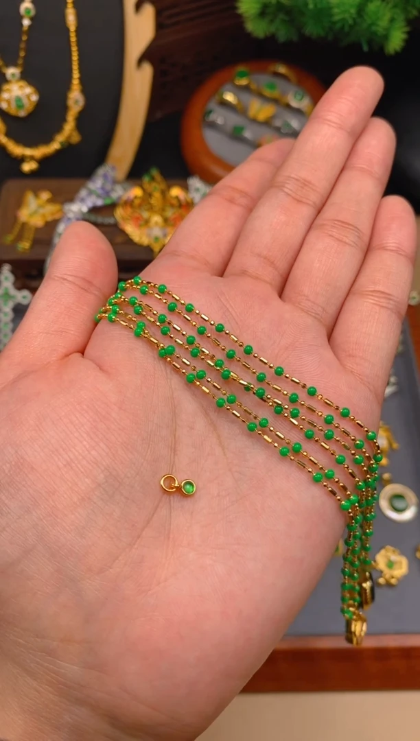 【闪购商品】翡翠项链银S925镶嵌金色碎银几两项链1条