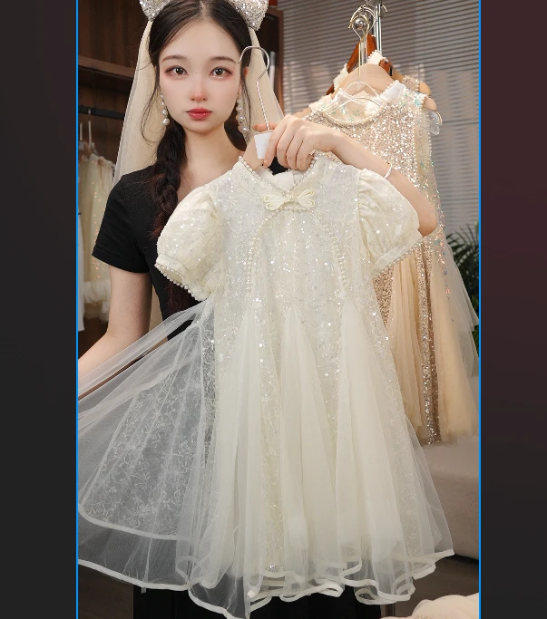 女童夏季连衣裙2025新款洋气网红中大童儿童夏装公主裙时髦中长款