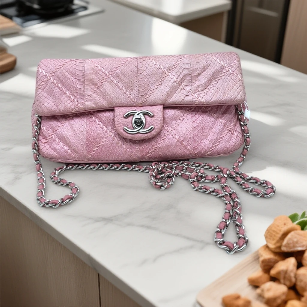 95新 Chanel/香奈儿 粉色菱格纹cf链条包1817 4792