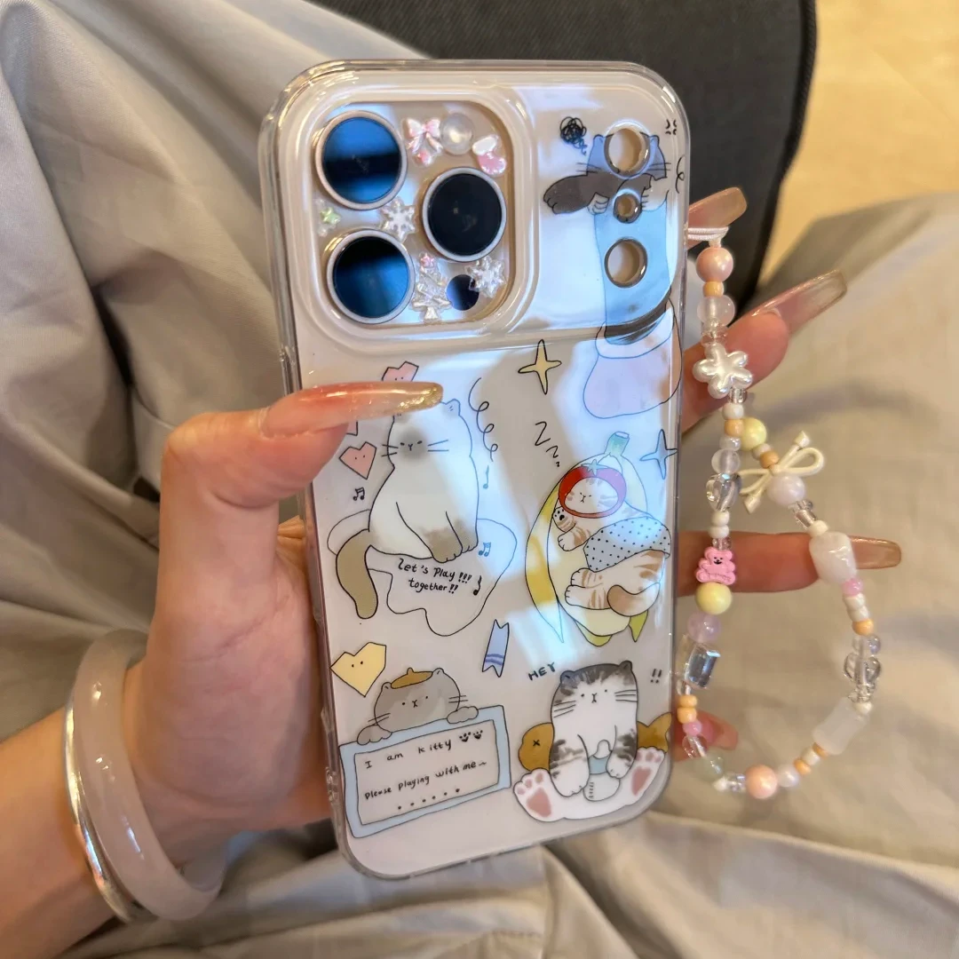 小猫咪插画适用苹果17promax手机壳iPhone15华为OPPO小米VIVO女壳