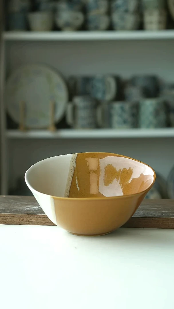 微瑕焦糖拼接色面汤碗16cm@4-2@