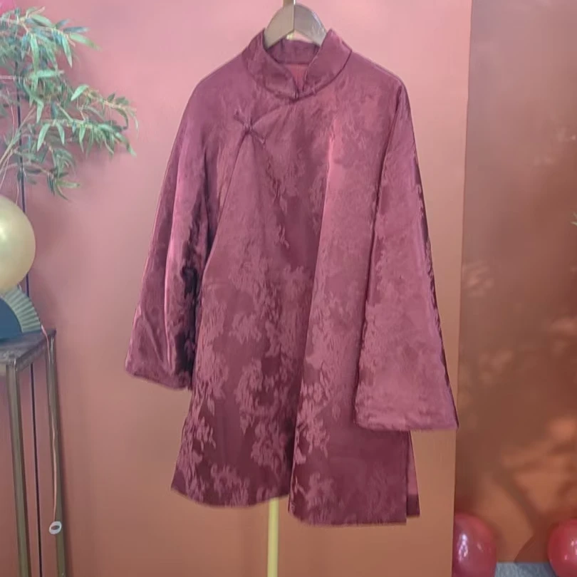 25464素女馆新款新中式汉服棉袄斜襟素色棉服