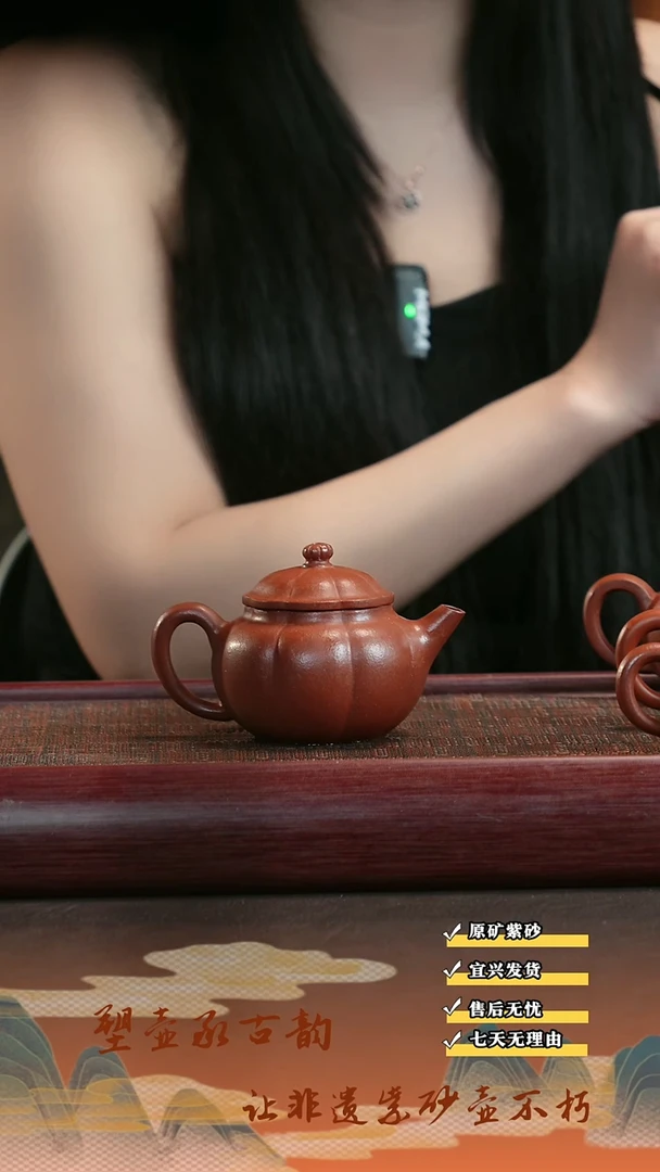 茶壶紫砂宜兴原矿紫砂壶 生砂朱泥云悟筋纹200cc