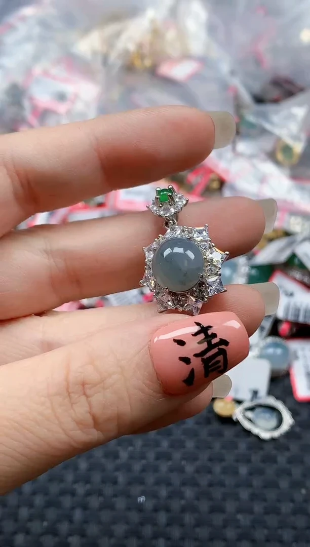 银S925镶嵌戒指翡翠天然A货缅甸翡翠