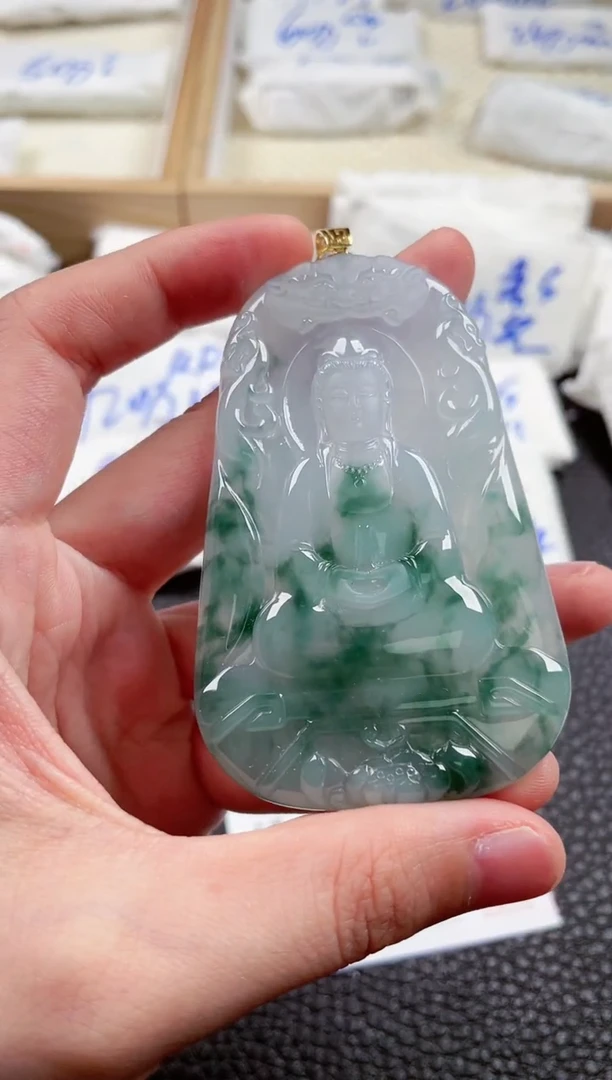 翡翠18K金镶嵌颈饰00006312素衣观音