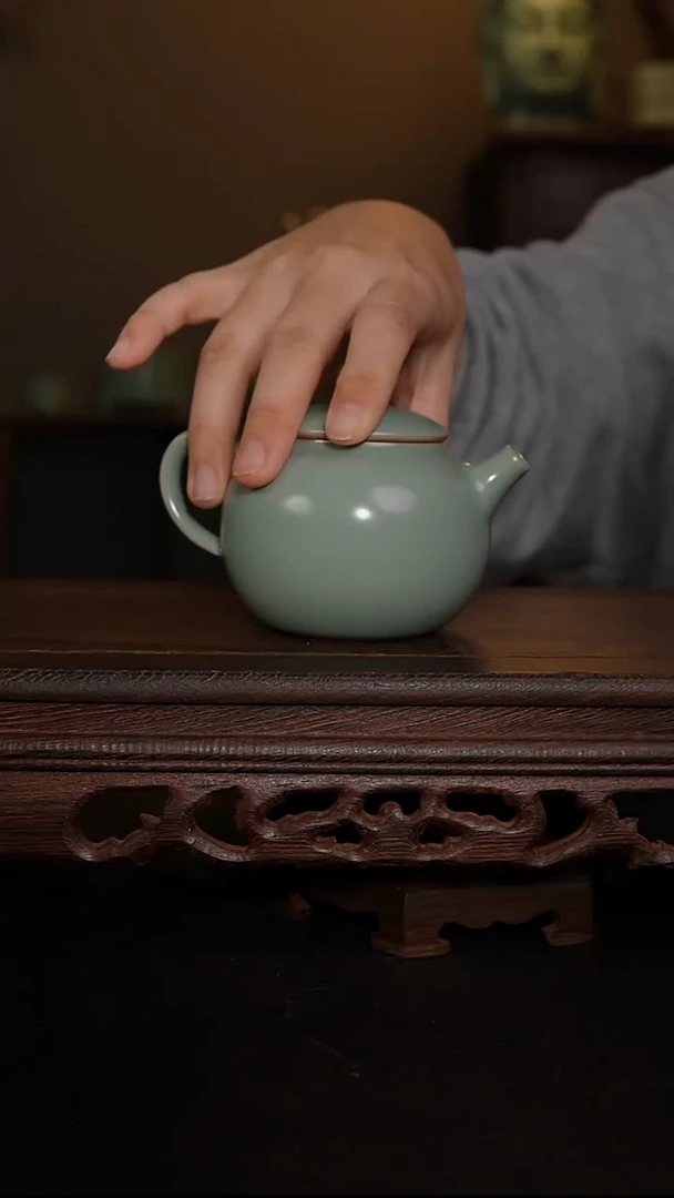 摆件仿古手工军绿苹果壶