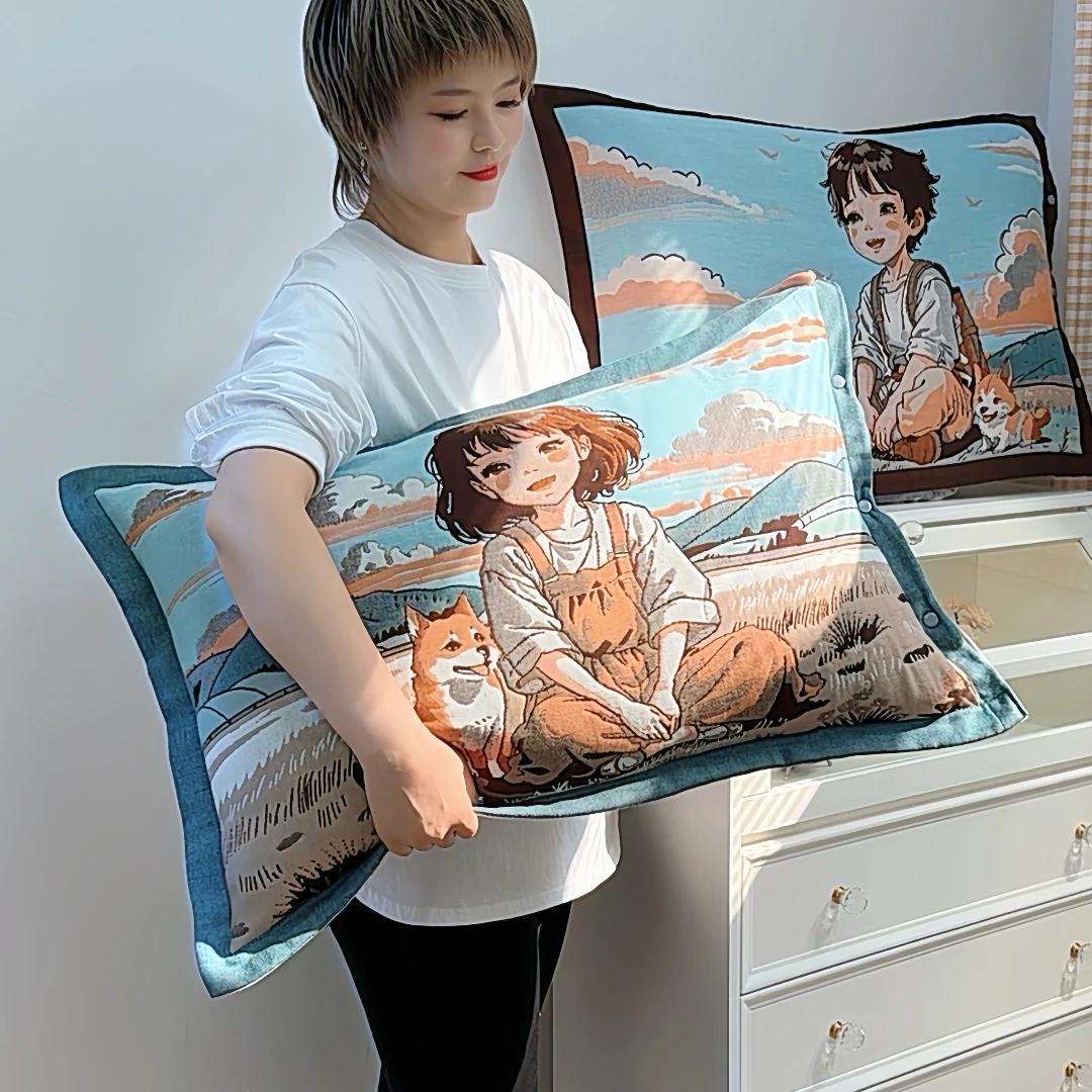 高密纯棉纱布情侣款枕套一对48x74cm全包按扣式加厚枕头芯套隔脏/