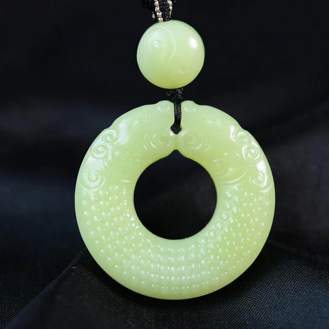 天然和田玉黄口料双龙护主吊坠男女款玉石项链挂件生肖龙玉坠玉佩