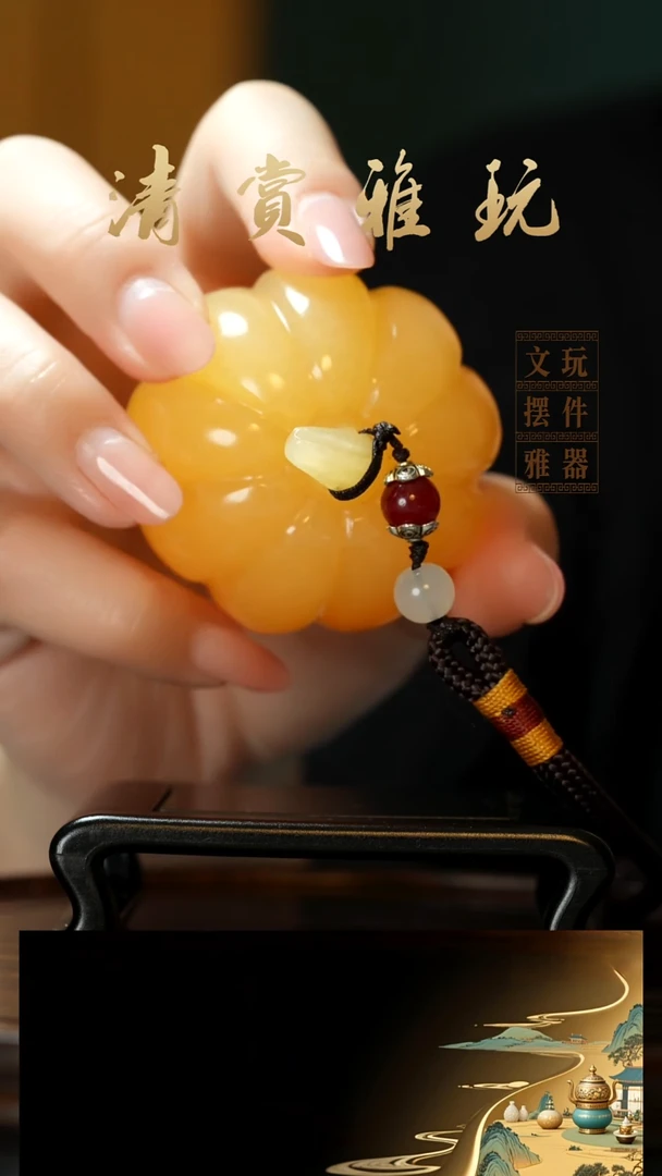 玉《金田黄福运南瓜》手把件摆件