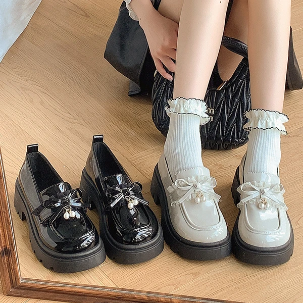 英伦风一脚蹬增高厚底乐福鞋女新款玛丽珍秋季爆款软底皮鞋女厚底