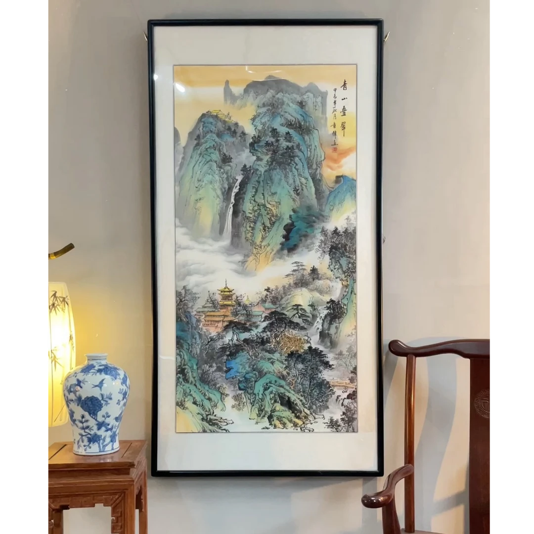 纯手绘-玄关 青山叠翠【168*86】国画山水画客厅玄关挂画字画直播间