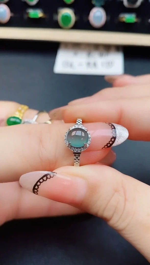 翡翠戒指银S925镶嵌6600
