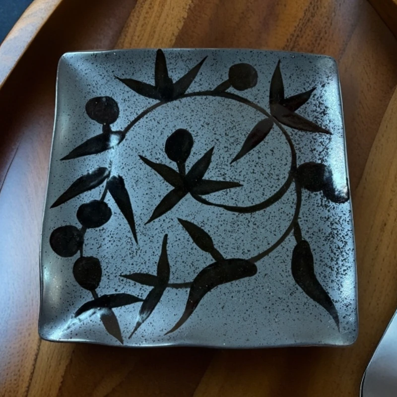 303 微瑕黑色哑光10.5寸四方盘