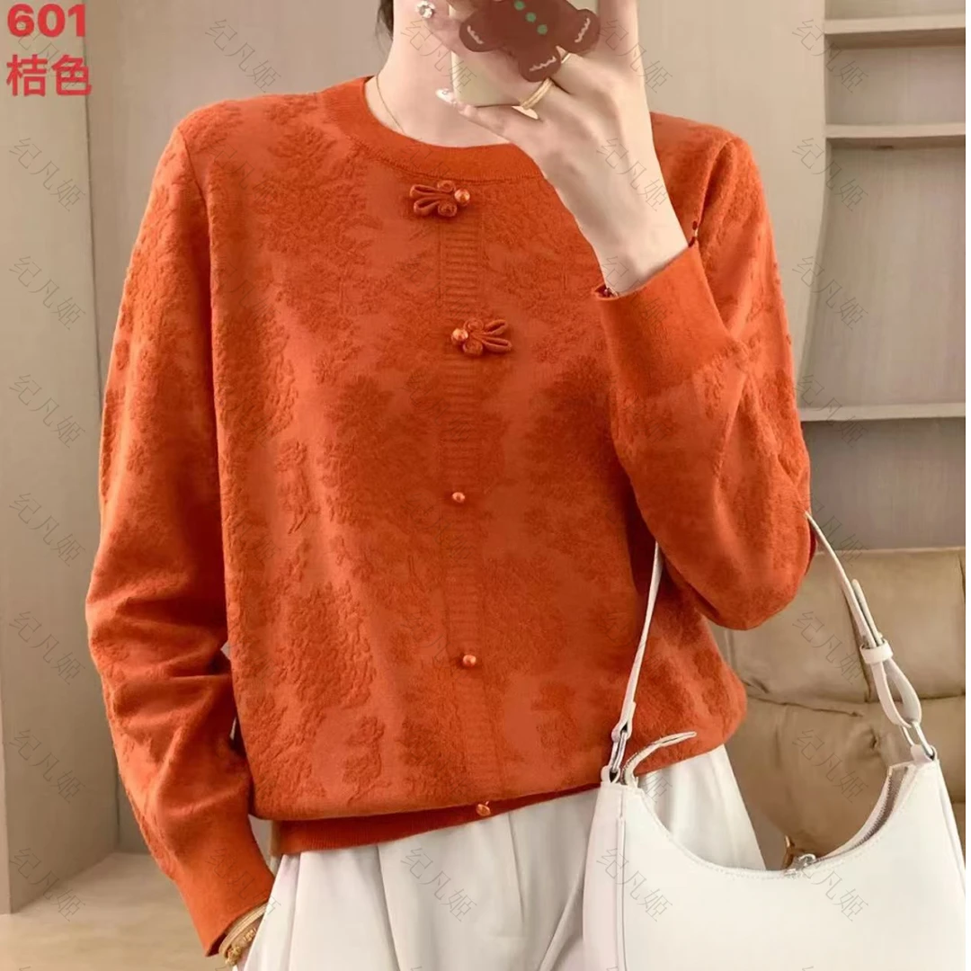 纪凡姬/601-复古提花针织打底衫宽松显瘦休闲上衣