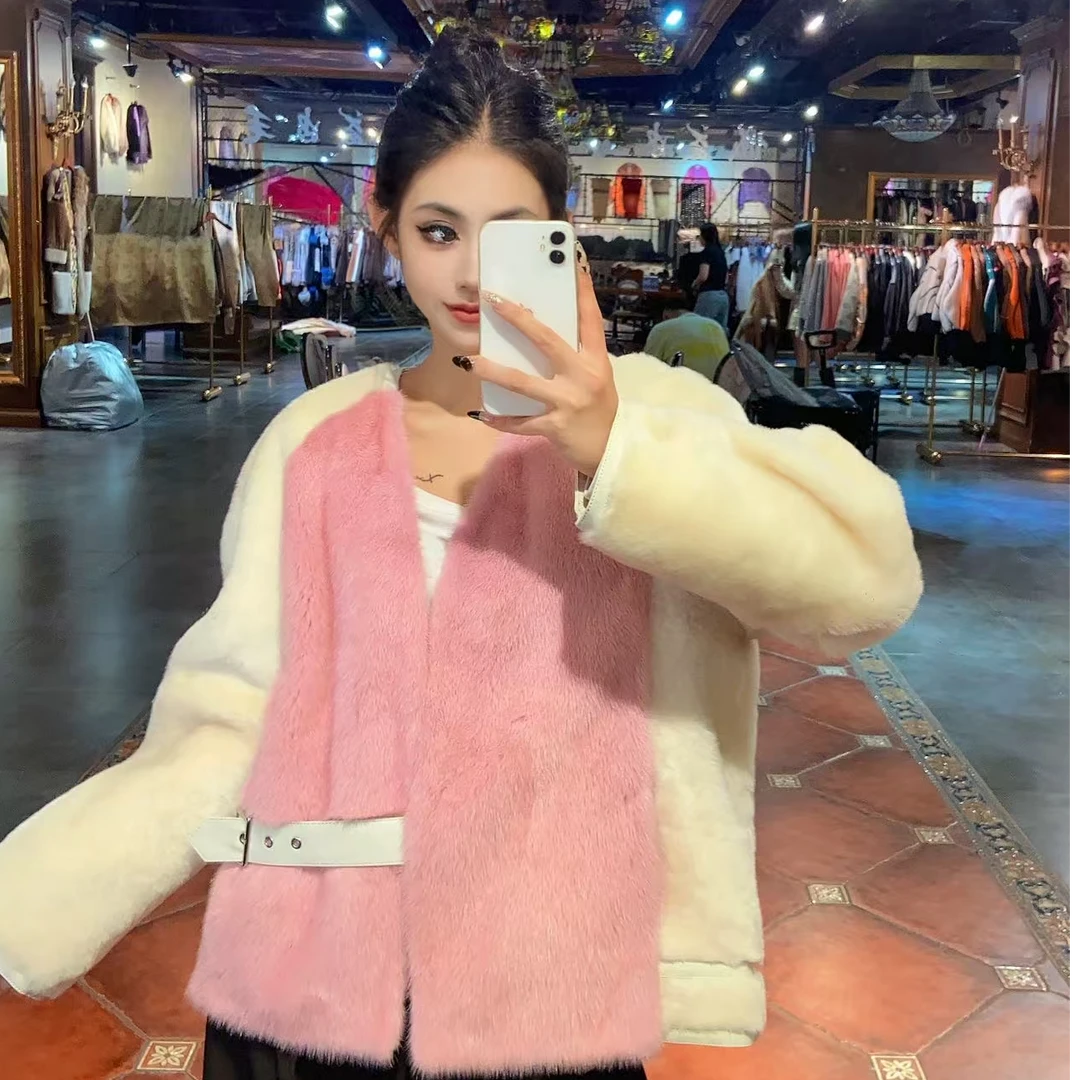 【CY】83278-C 2024新款时尚气质轻奢水貂狐狸毛皮毛一体皮草外套