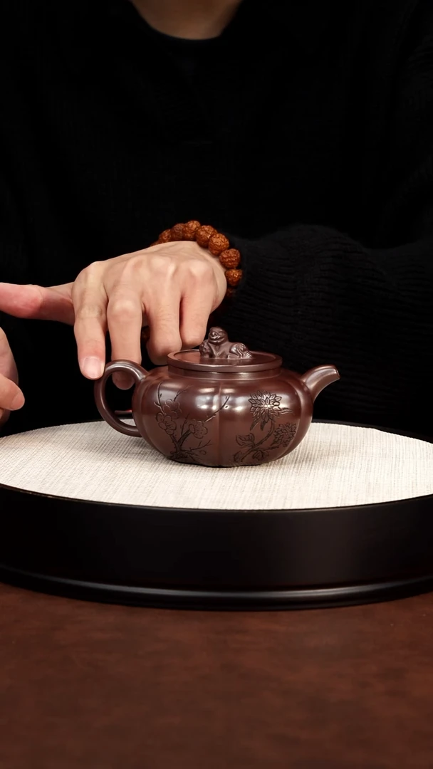 茶壶紫砂石红 筋纹仿古