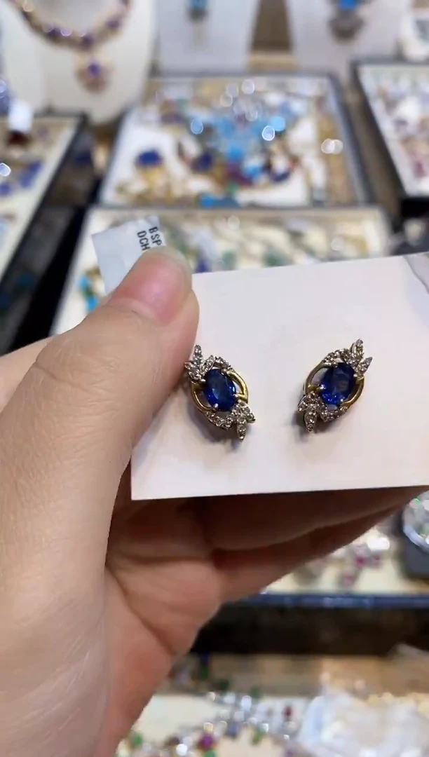 耳饰蓝宝石银S925镶嵌楚楚珠宝中古甄选不退换