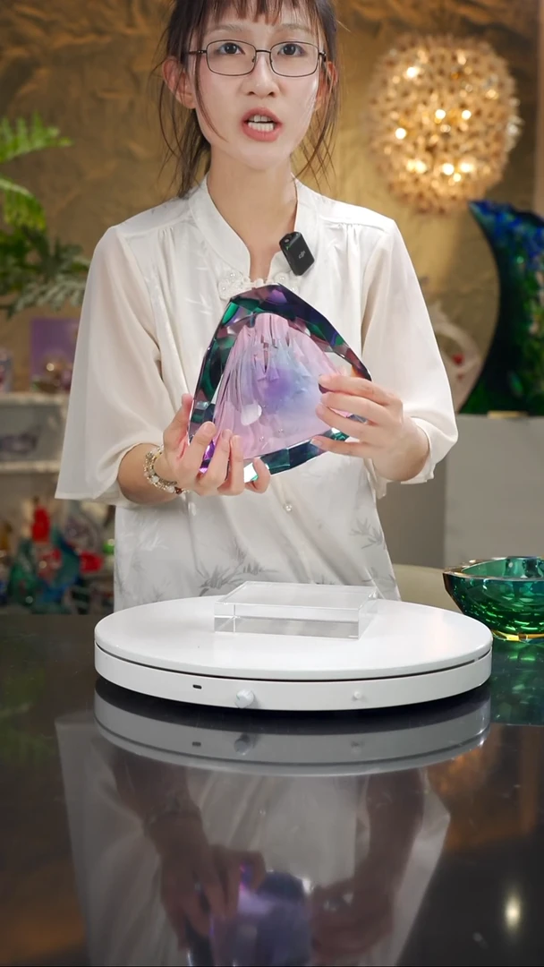 手工艺品琉璃福利金红蓝三角切面果碗